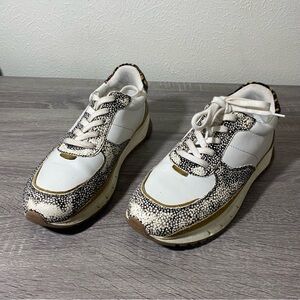 Size 9 White and brown Madewell kickoff trainers in animal print
